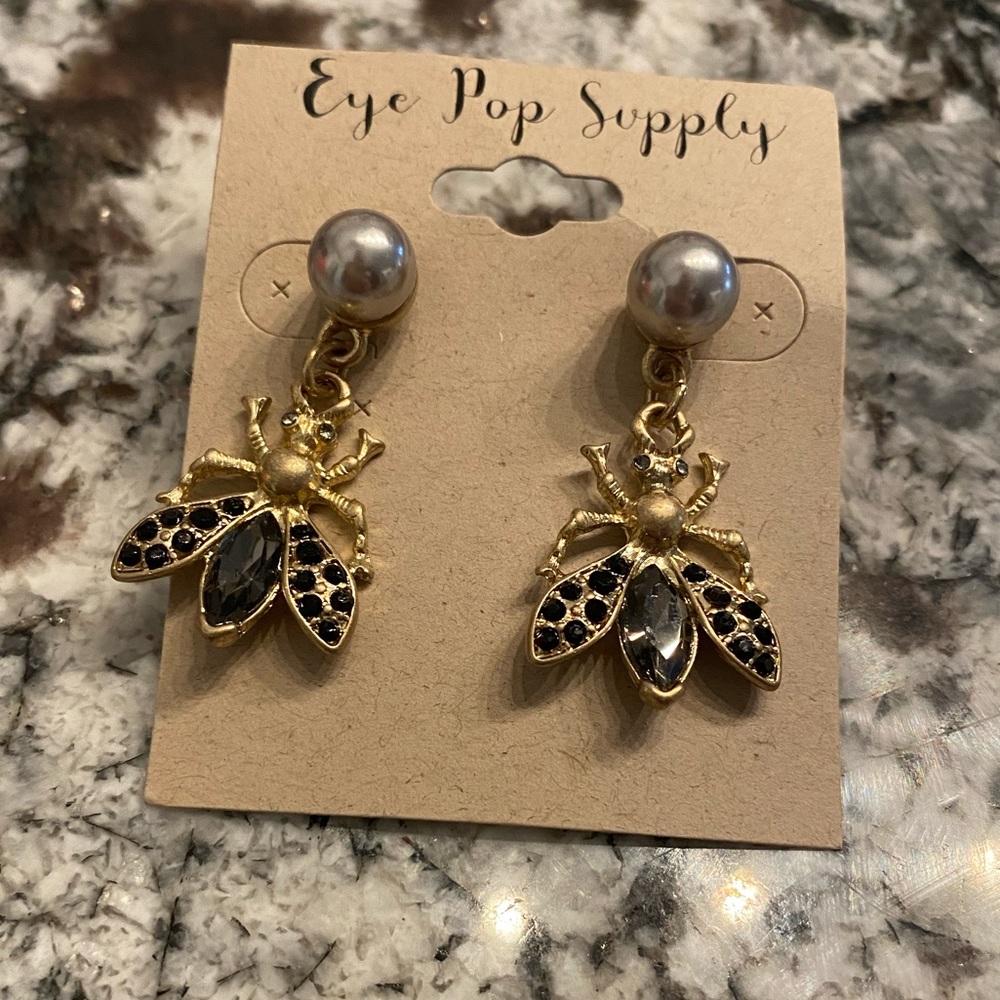 Golden and Black Insect Earrings